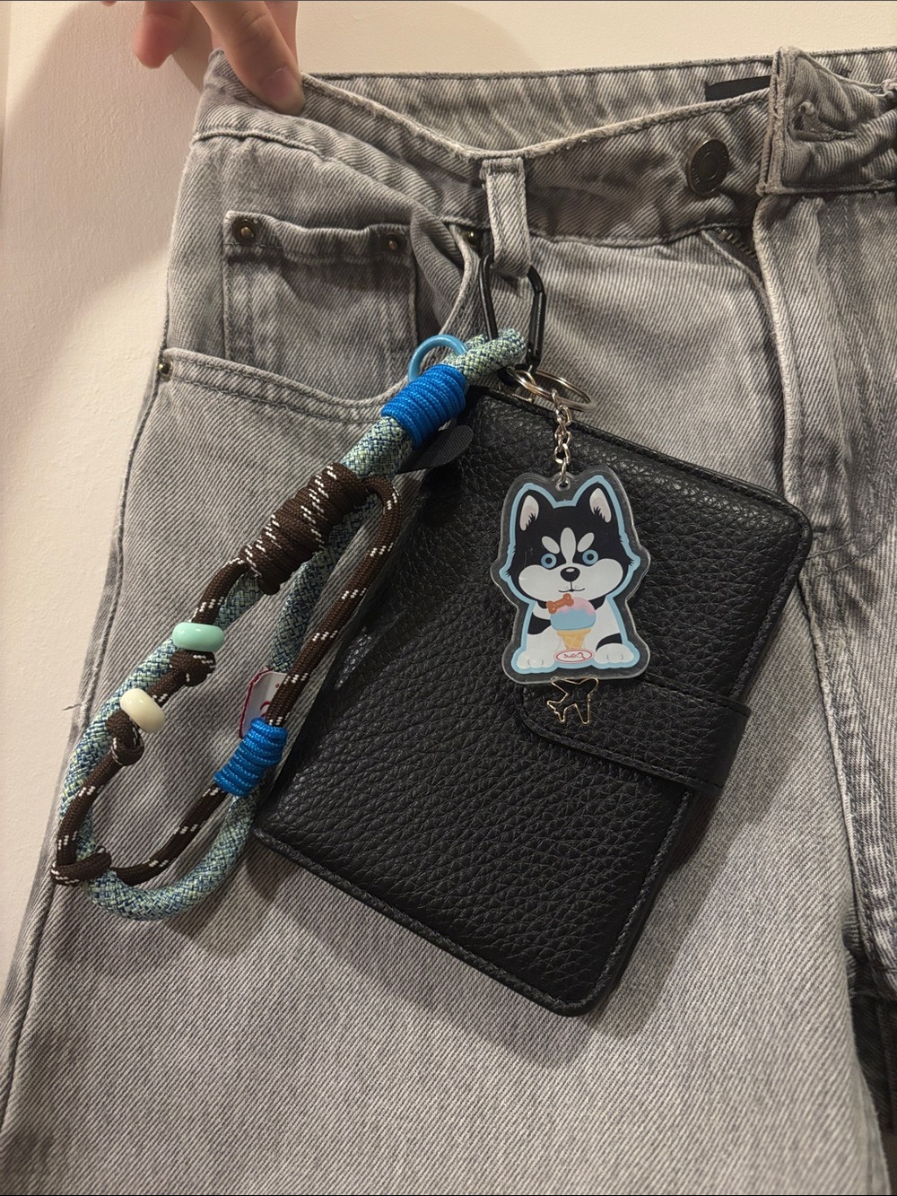 Handmade Paracord Wrist Lanyard & Textured Black Faux Leather Passport Wallet